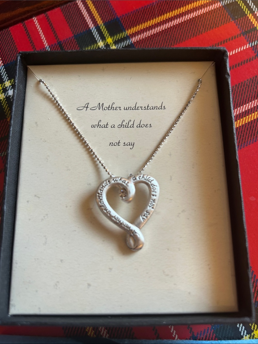 Open Heart Pendant Necklace Mother Child Engraved Jewish Proverb with Crystal